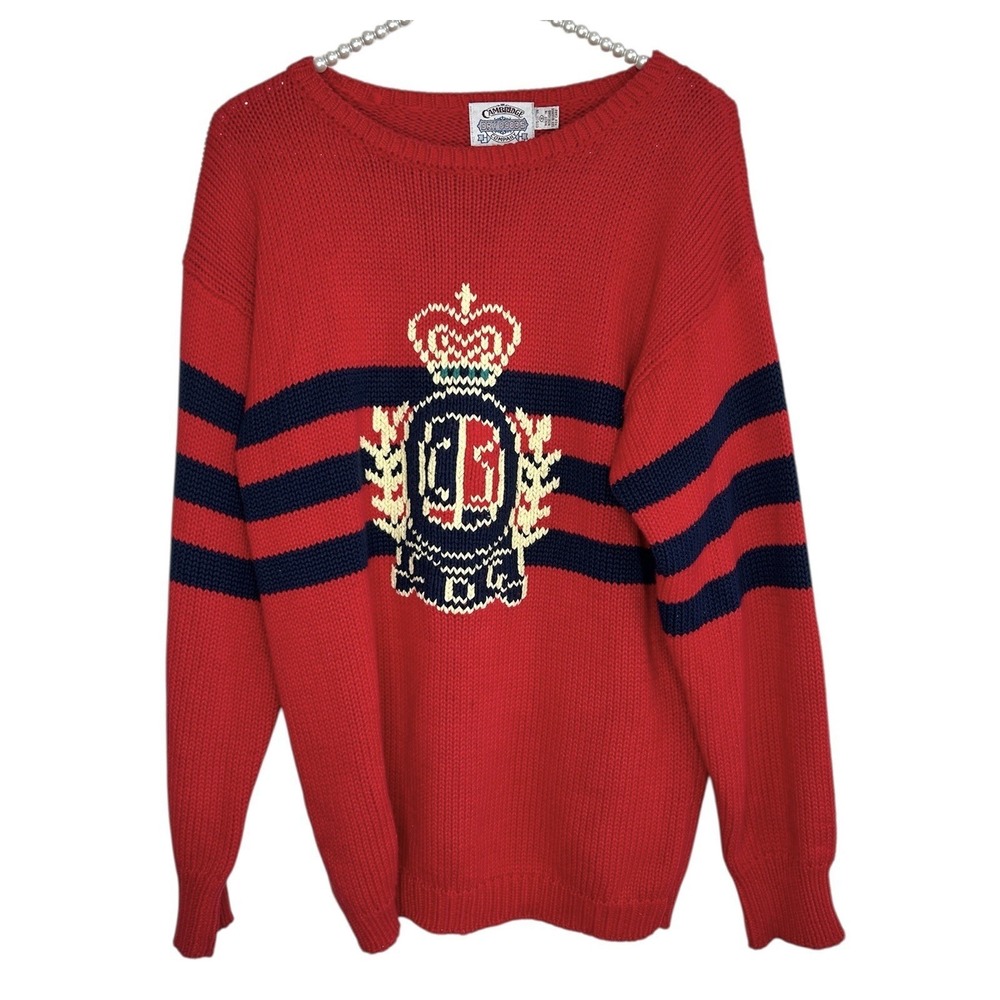 Vintage Cambridge Dry Goods Co Crest Sweater SmallY2k Red Preppy Oversize 90s‎